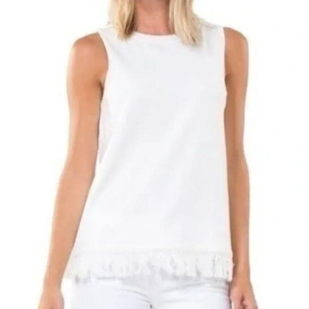 Sail to Sable‎ White Cotton Sleeveless Fringe Top NWT Sz M Preppy Coastal Resort